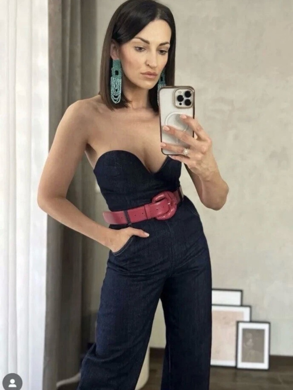 Zara Strapless dark Denim Jumpsuit size XS